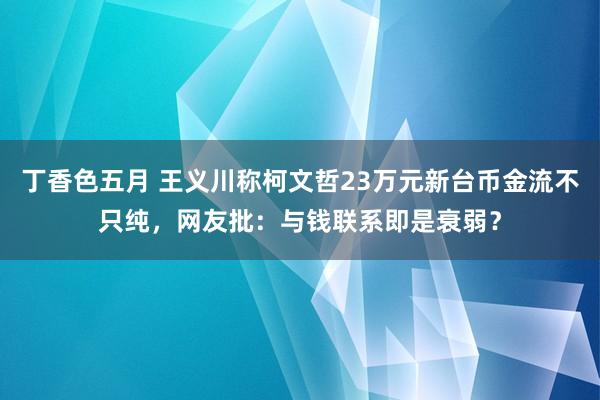 丁香色五月 王义川称柯文哲23万元新台币金流不只纯，网友批：与钱联系即是衰弱？