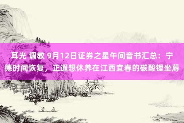 耳光 调教 9月12日证券之星午间音书汇总：宁德时间恢复，正遐想休养在江西宜春的碳酸锂坐蓐