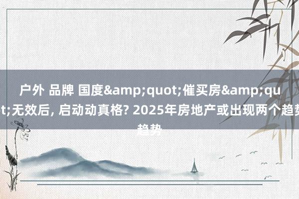 户外 品牌 国度&quot;催买房&quot;无效后， 启动动真格? 2025年房地产或出现两个趋势