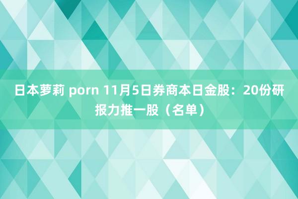 日本萝莉 porn 11月5日券商本日金股：20份研报力推一股（名单）