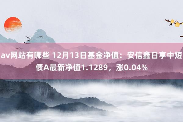 av网站有哪些 12月13日基金净值：安信鑫日享中短债A最新净值1.1289，涨0.04%