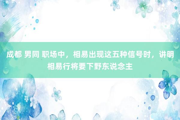 成都 男同 职场中，相易出现这五种信号时，讲明相易行将要下野东说念主